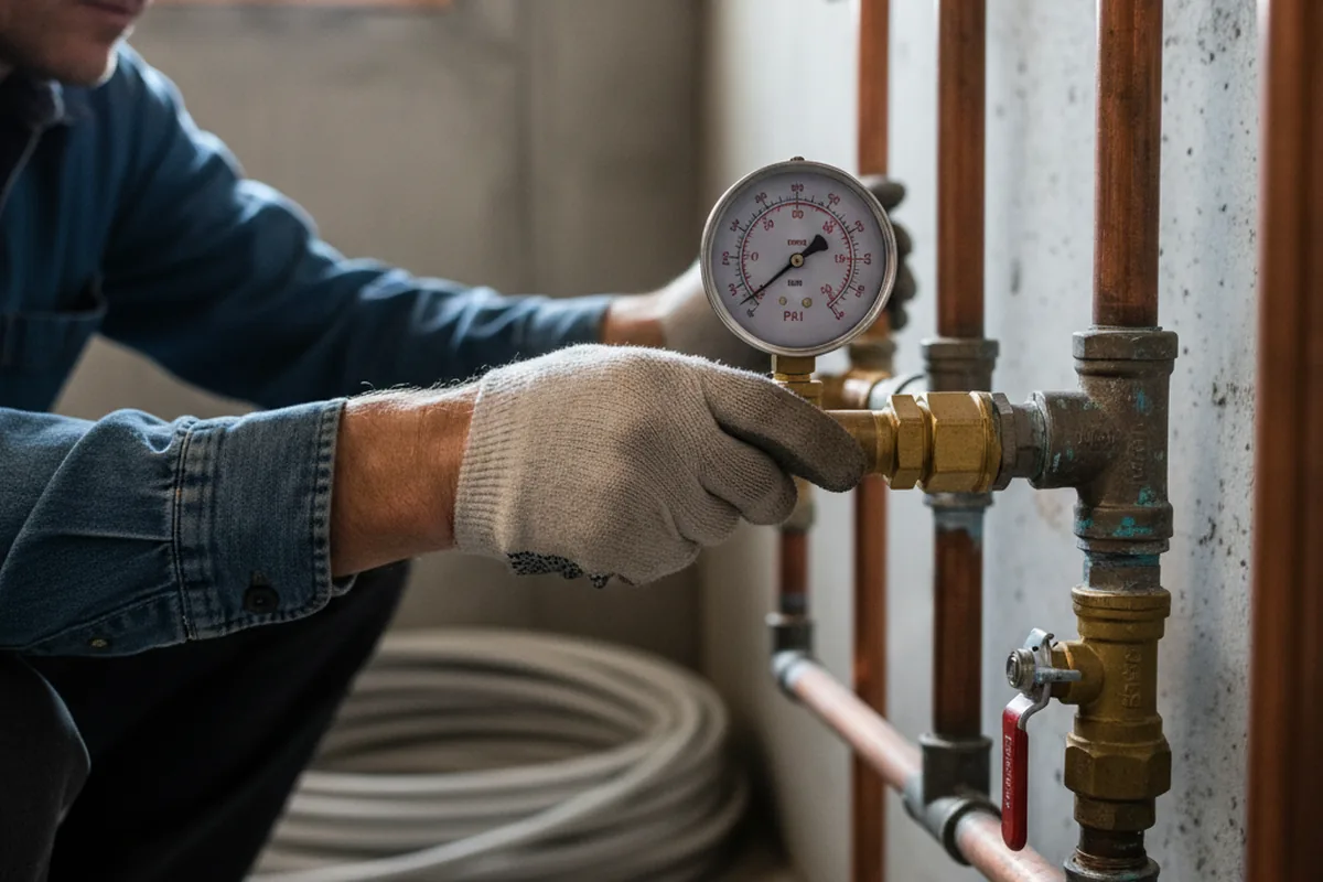 Pressure testing a repaired line during Water Line Repair in Rumson